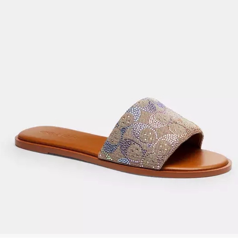 Coach Brown and Silver Slide Sandals